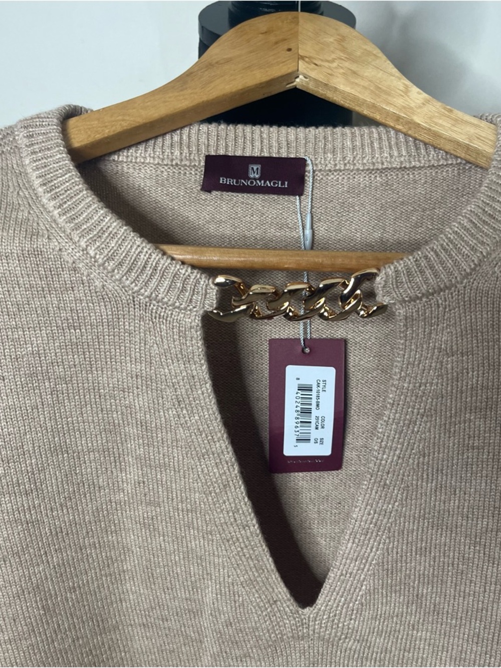Bruno Magli Women’s Gold Chain Keyhole Wool Cashmere Pullover Knit Caplet OS~NWT - Picture 8 of 11